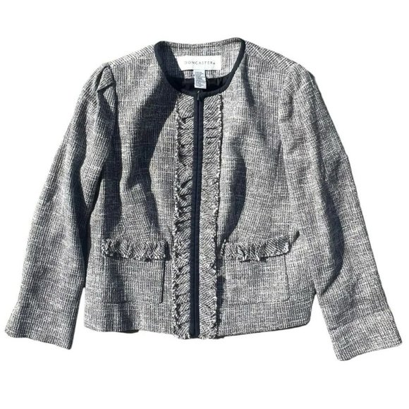 Doncaster‎ Tweed Navy Gray White Lined Classic Blazer Womens Size 10 - Picture 1 of 10